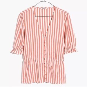 NWT Madewell Courtyard Ruffle Hem Peplum Striped Top Blush Size S